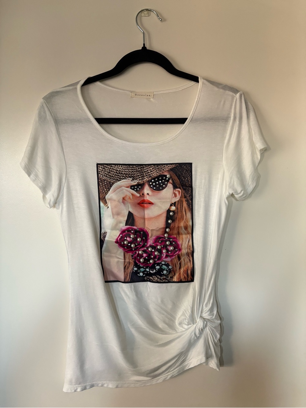 Occasion White Short-Sleeve Tee with Pink Floral Graphic